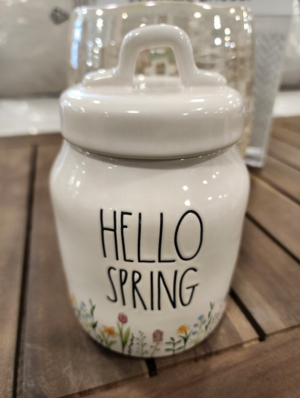 Rae Dunn Hello Spring Ceramic Canister - White with Floral Accents